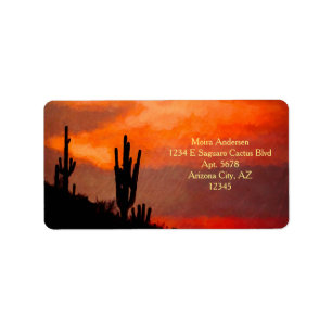 Étiquette Saguaro Cactus Silhouette Arizona Red Sunset