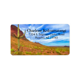 Étiquette Saguaro Cactus Sonoran Désert Ciel Bleu Nuages Lab