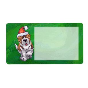 Étiquette Saint Bernard mignonne à Santa Chapeau sur Vert