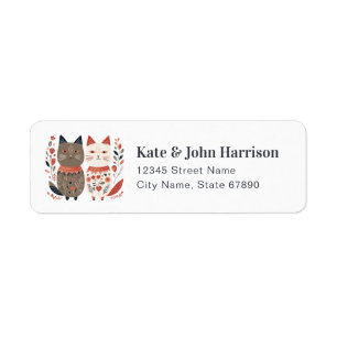 Étiquette Saint Valentin Folk Cats Retourner l'adresse Étiqu