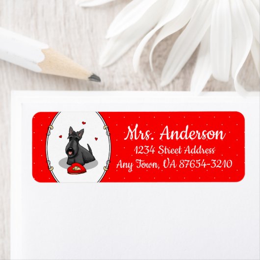 Étiquette Saint-Valentin (rouge) Chien écossais (noir) migno (En situation)