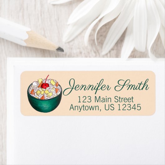 Étiquette Salade de fruits du marshmallow de noix de coco du (En situation)