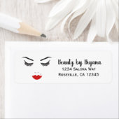 Étiquette Salon Beauty Maquillage Visage Lashes & Lèvres rou (En situation)