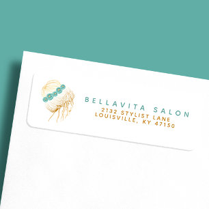 Étiquette Salon Turquoise Gold Floral Hair Styliste Adresse 