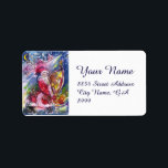 Étiquette SANTA CLAUS PLAYING HARP IN  MOONLIGHT Christmas<br><div class="desc">Colorful,  whimsical and artistic acrylic painting , Santa is playing harp in the moonlight , an owl , floral ornaments, winter plants, children toys, holly berries in bright red, green, white, blue, yellow colors. by Bulgan Lumini (c)</div>