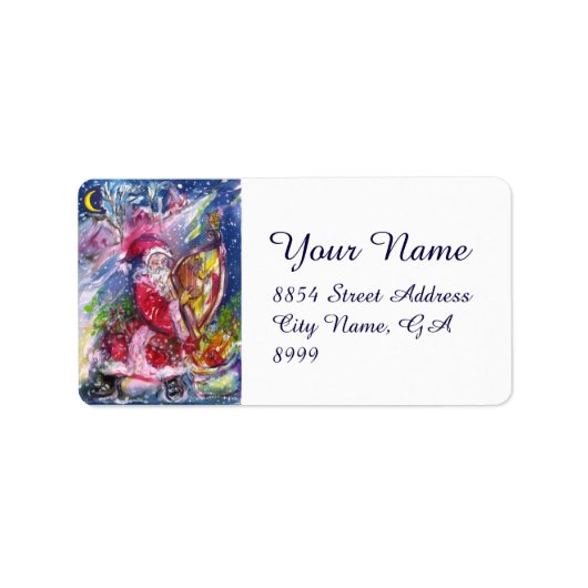 Étiquette SANTA CLAUS PLAYING HARP IN MOONLIGHT Christmas (Devant)