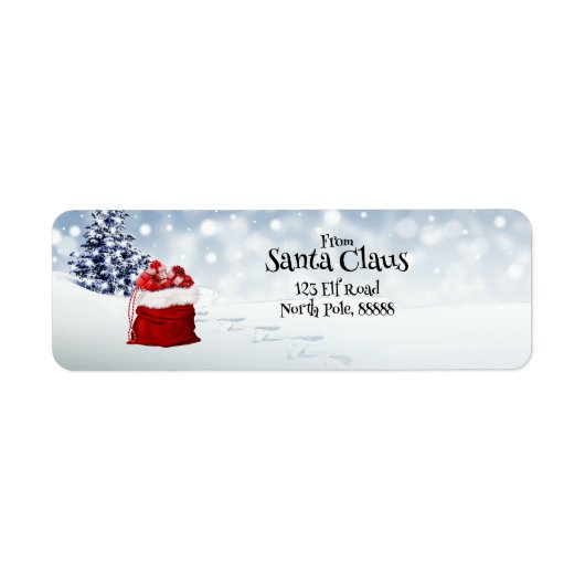Étiquette Santa Clauses Red Cadeau Sac Neige Adresse de reto (Devant)