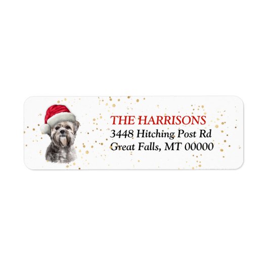 Étiquette Santa Hat Lhasa Apso Chien Retour Adresse (Devant)