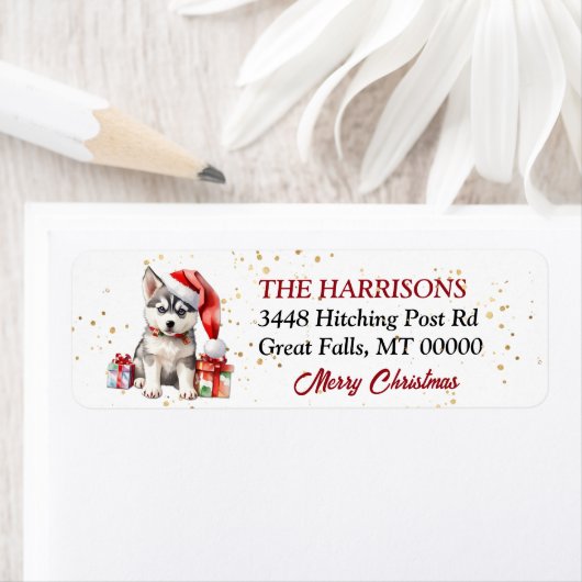 Étiquette Santa Hat Siberian Husky Puppy Cadeaux (En situation)