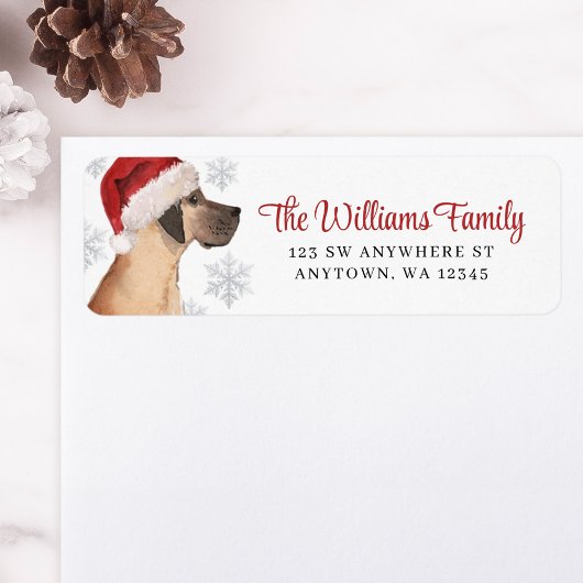 Étiquette Santa Hat Snowflake Great Dane Return Address