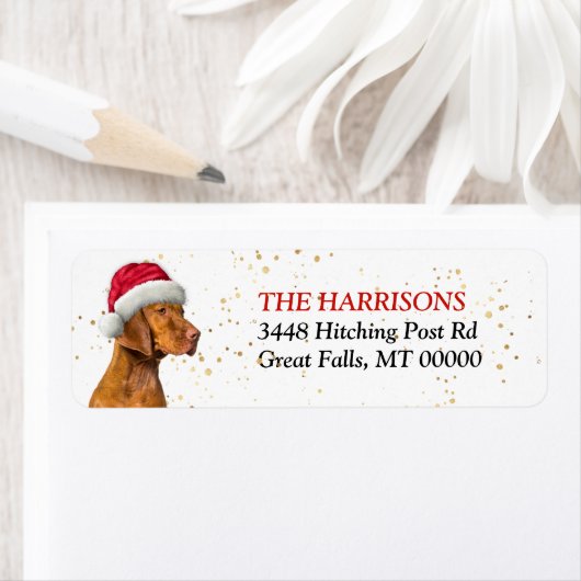 Étiquette Santa Hat Vizsla Chien Retour Adresse (En situation)