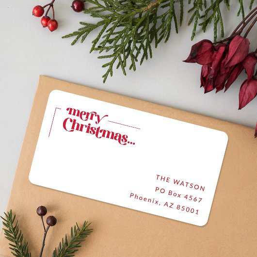 Étiquette Santa Red Script Merry Christmas Return Address
