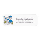 Étiquette Santorini Doodle Greece Blue Dome Return Address (Devant)