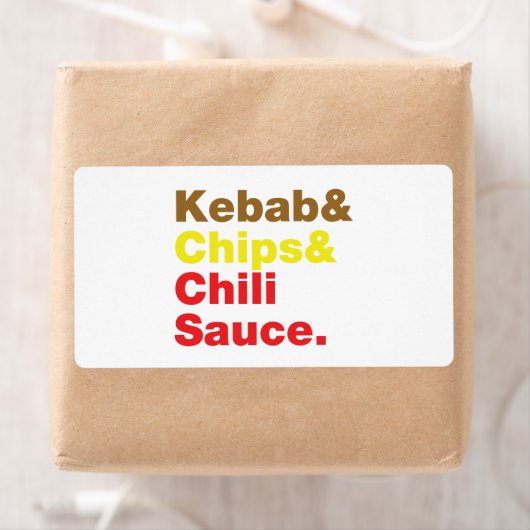 Étiquette Sauce Kebab & Chips & Chili. (En situation)