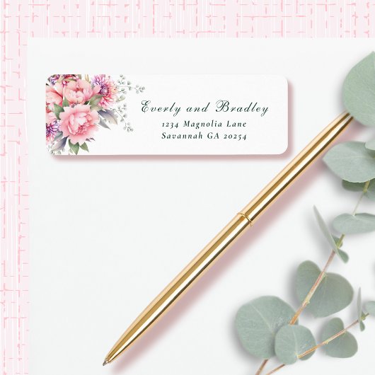 Étiquette Sauge Rose Blush Floral Script Botanique Aquarelle