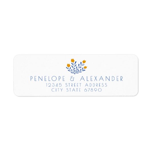 Étiquette Scandi Folk Flowers in Blue Yellow Adresse de reto (Devant)