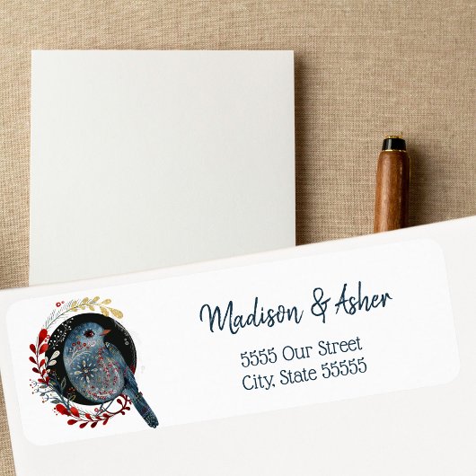 Étiquette Scandinave Folk Art mignon Aquarelle d'oiseau hive