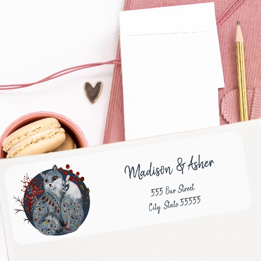 Étiquette Scandinave Whimsical Folk Art Watercolor Fox