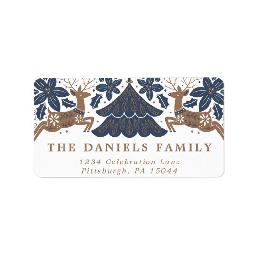 Étiquette Scandinavie Reindeer Poinsettia Trees (Devant)