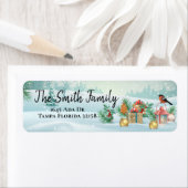 Étiquette Scène des oiseaux d'hiver de Noël (En situation)