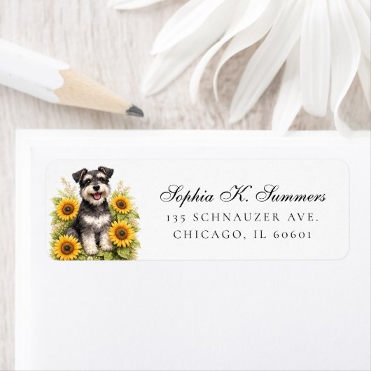 Étiquette Schnauzer and Sunflowers Personalized Address (En situation)
