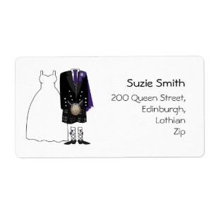 Étiquette Scottish Kilt Purple Mariage Adresse de retour Éti