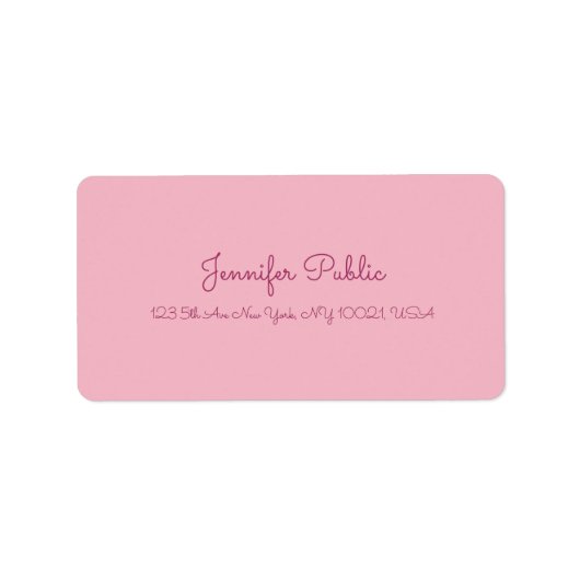 Étiquette Script à la main Texte élégant rose moderne Plain (Devant)