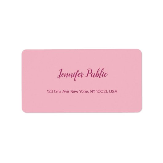 Étiquette Script à la main Texte élégant rose moderne Plain (Devant)