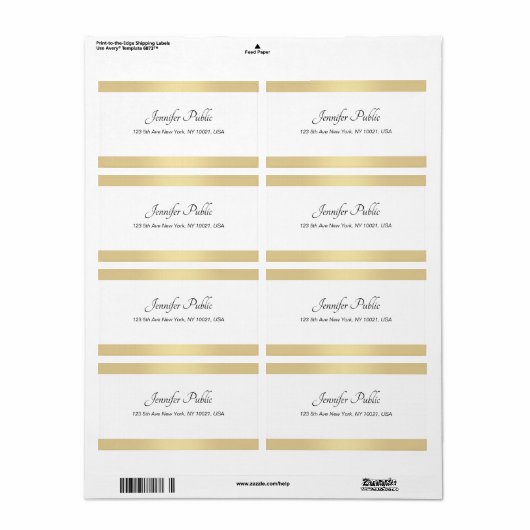 Étiquette Script à main moderne or blanc Modèle élégant (Feuille entière)