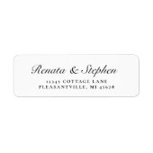Étiquette Script arrondi Noir Blanc Mariage Adresse de retou (Devant)