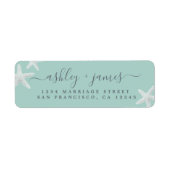 Étiquette Script Beach Starfish Blue Mariage Adresse de reto (Devant)