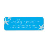 Étiquette Script Beach Starfish Blue Mariage Adresse de reto (Devant)