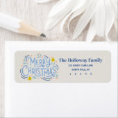 Étiquette Script bleu moderne Joyeux Noël Adresse de retour (En situation)