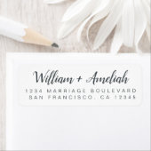 Étiquette Script chic noir Mariage blanc Adresse de retour (En situation)