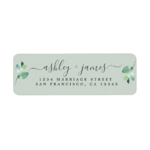 Étiquette Script chic Vert Foliage Mariage Retour Adresse L