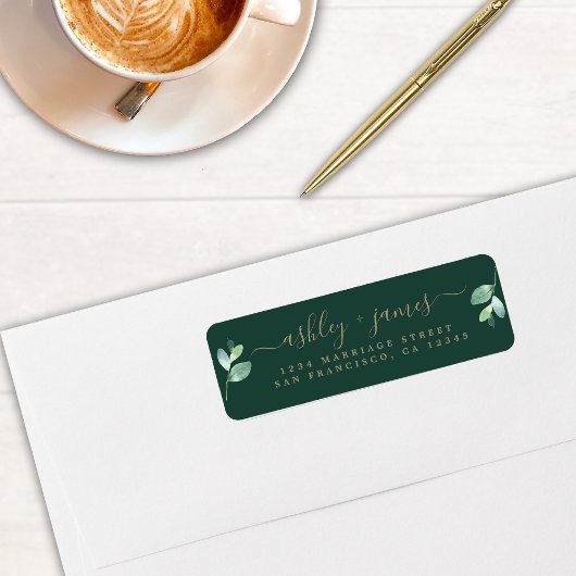 Étiquette Script chic Vert Foliage Mariage Retour Adresse L