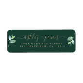 Étiquette Script chic Vert Foliage Mariage Retour Adresse L (Devant)