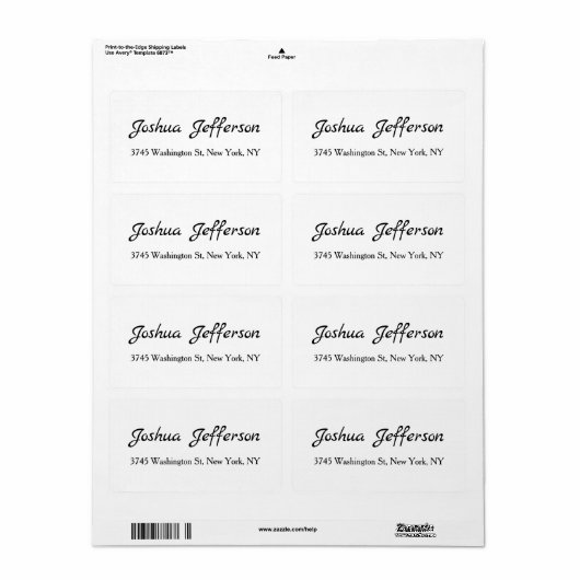Étiquette Script classique Creative Plain Noir & Blanc (Feuille entière)