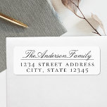 Étiquette Script classique Nom de famille Adresse de retour<br><div class="desc">Étiquettes d'adresses de retour personnalisées avec design classique,  élégant et formel. Personnalisez avec le nom,  l'adresse et votre choix de couleur arrière - plan. Convient pour les annonces,  invitations,  cartes,  lettres et plus !</div>