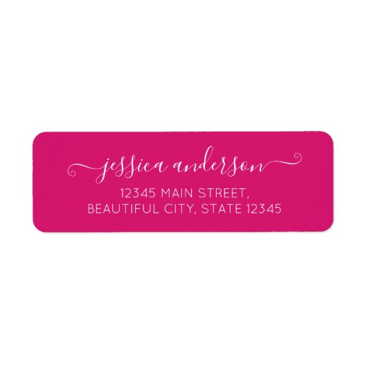 Étiquette Script de calligraphie moderne élégant Hot Magenta (Devant)