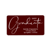 Étiquette Script de graduation Maroon foncé Adresse de retou (Devant)
