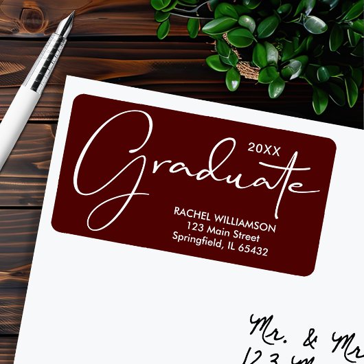 Étiquette Script de graduation Maroon foncé Adresse de retou