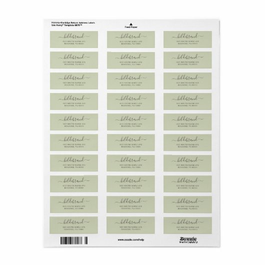 Étiquette Script de perte verte Sage (Feuille entière)