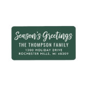 Étiquette Script de vœux de saisons vert moderne (Devant)