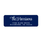 Étiquette Script élégant Marine Blue Adresse de retour (Devant)