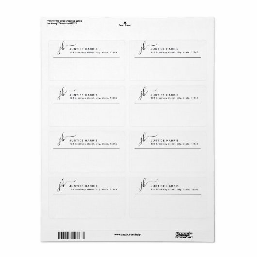 Étiquette Script élégant Monogramme moderne Professionnel (Feuille entière)