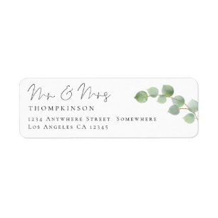 Étiquette Script Eucalyptus M. Mme Nom du retour Adresse