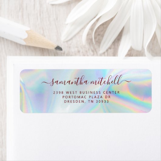 Étiquette Script Holographique moderne Adresse de retour per (En situation)