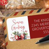 Étiquette Script Joyeuses Fêtes moderne Bow rouge