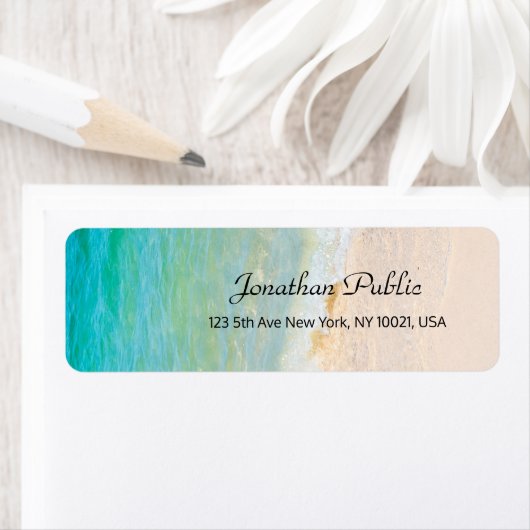 Étiquette Script Main Custom Seaside Beach Waves Retour (En situation)